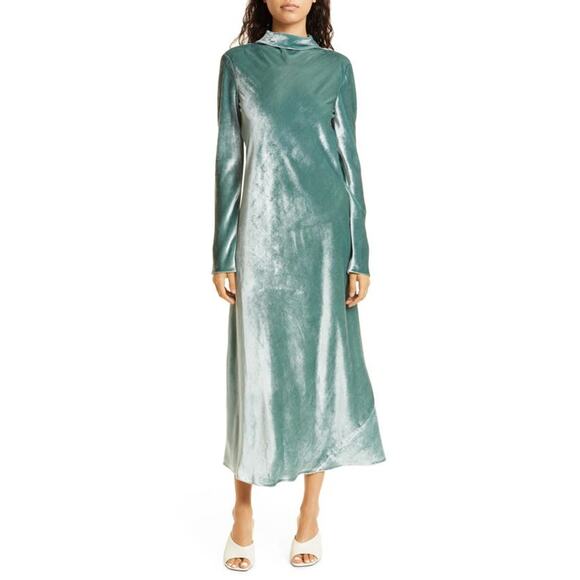 NWOT Vince Velvet Tie Back Mock Neck Long Sleeve A-Line Maxi Dress Size Small - Picture 7 of 9